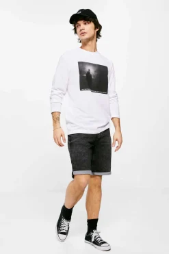 Bermuda Em Knit Denim Preto-Lavado