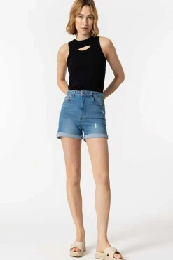 Bermuda Mom Fit De Cintura Alta Rasgoes