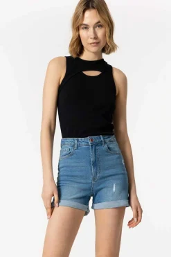 Bermuda Mom Fit De Cintura Alta Rasgoes