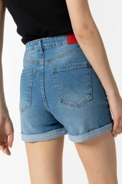 Bermuda Mom Fit De Cintura Alta Rasgoes