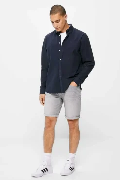 Bermudas De Ganga Lavada Basicas Corte Slim Meio-Claras