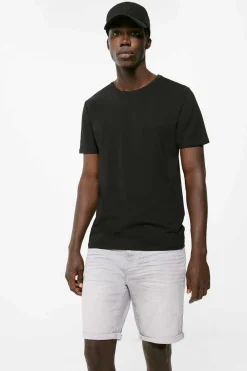 Bermudas Denim Basicas Slim Cinzento Lavagem Clara