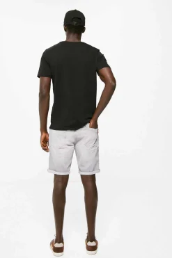 Bermudas Denim Basicas Slim Cinzento Lavagem Clara