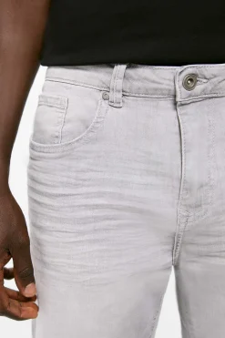 Bermudas Denim Basicas Slim Cinzento Lavagem Clara