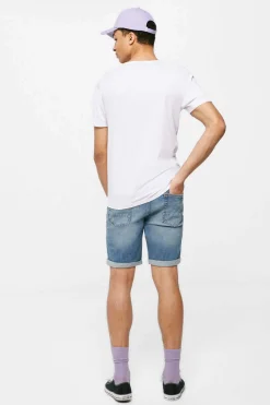 Bermudas Jeans Slim Lavagem Media-Escura