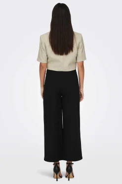 Blazer Cropped Manga Curta Com Linho