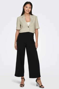 Blazer Cropped Manga Curta Com Linho