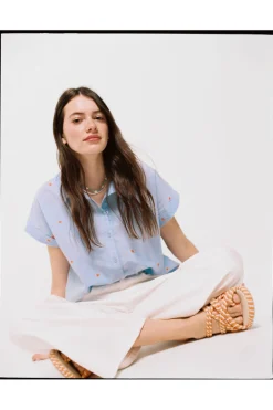 Blusa Chambray Bordados Algodao