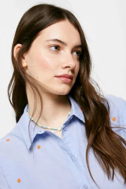 Blusa Chambray Bordados Algodao