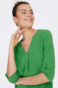 Blusa Com Decote Em Bico E Manga 3/4