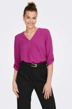 Blusa Com Decote Em Bico E Manga 3/4