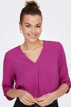 Blusa Com Decote Em Bico E Manga 3/4