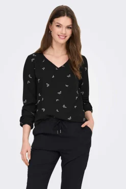 Blusa De Manga Comprida Estampada E Gola Redonda