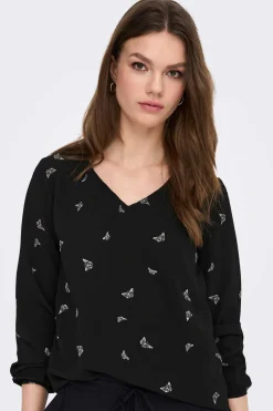 Blusa De Manga Comprida Estampada E Gola Redonda