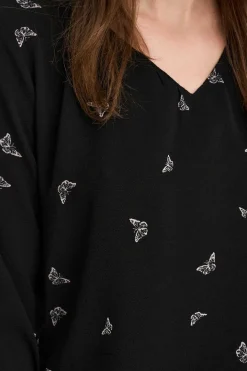 Blusa De Manga Comprida Estampada E Gola Redonda