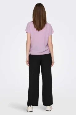 Blusa De Pescoco Em V Simples Com Mangas Curtas