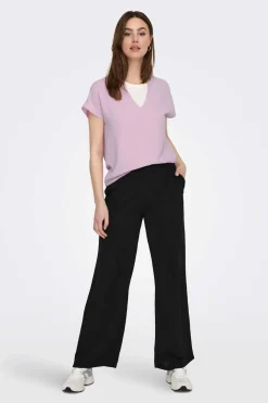 Blusa De Pescoco Em V Simples Com Mangas Curtas