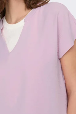 Blusa De Pescoco Em V Simples Com Mangas Curtas