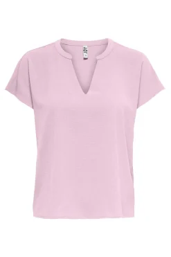 Blusa De Pescoco Em V Simples Com Mangas Curtas