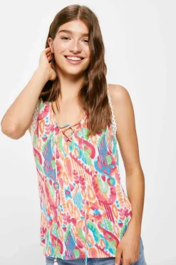 Blusa Estampada Decote Ziguezague