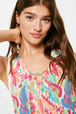 Blusa Estampada Decote Ziguezague