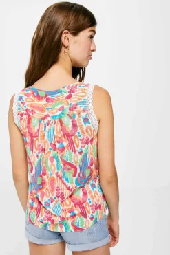 Blusa Estampada Decote Ziguezague