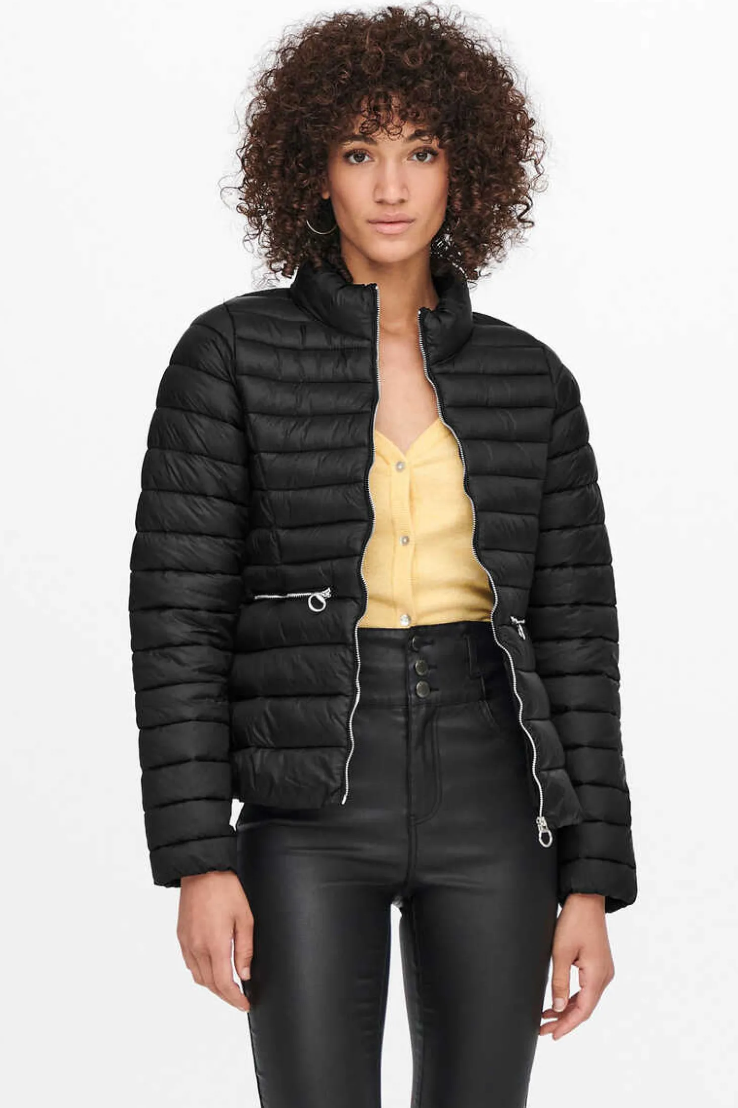 Blusao De Plumas Acolchoado De Manga Comprida