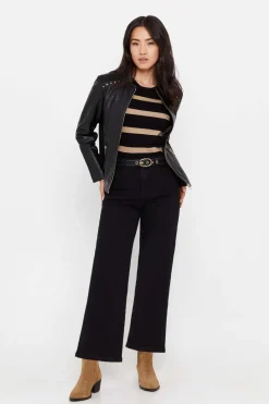 Blusao Pele Combinado Malha