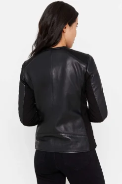 Blusao Pele Combinado Malha