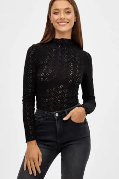 Body Manga Comprida Tecido Rendilhado