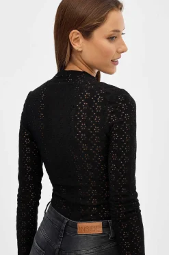 Body Manga Comprida Tecido Rendilhado