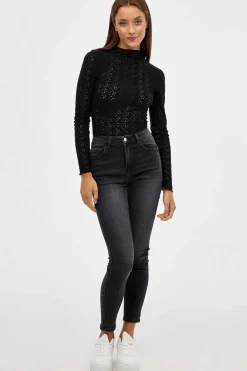 Body Manga Comprida Tecido Rendilhado