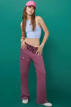 Calcas Compridas Flare Felpa Bordeaux