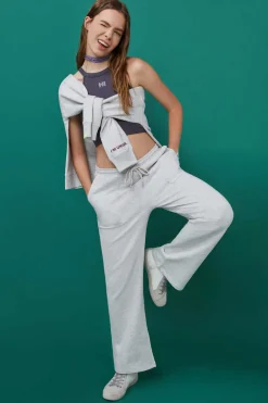 Calcas Compridas Flare Felpa Cinzentas