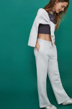 Calcas Compridas Flare Felpa Cinzentas