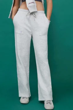 Calcas Compridas Flare Felpa Cinzentas