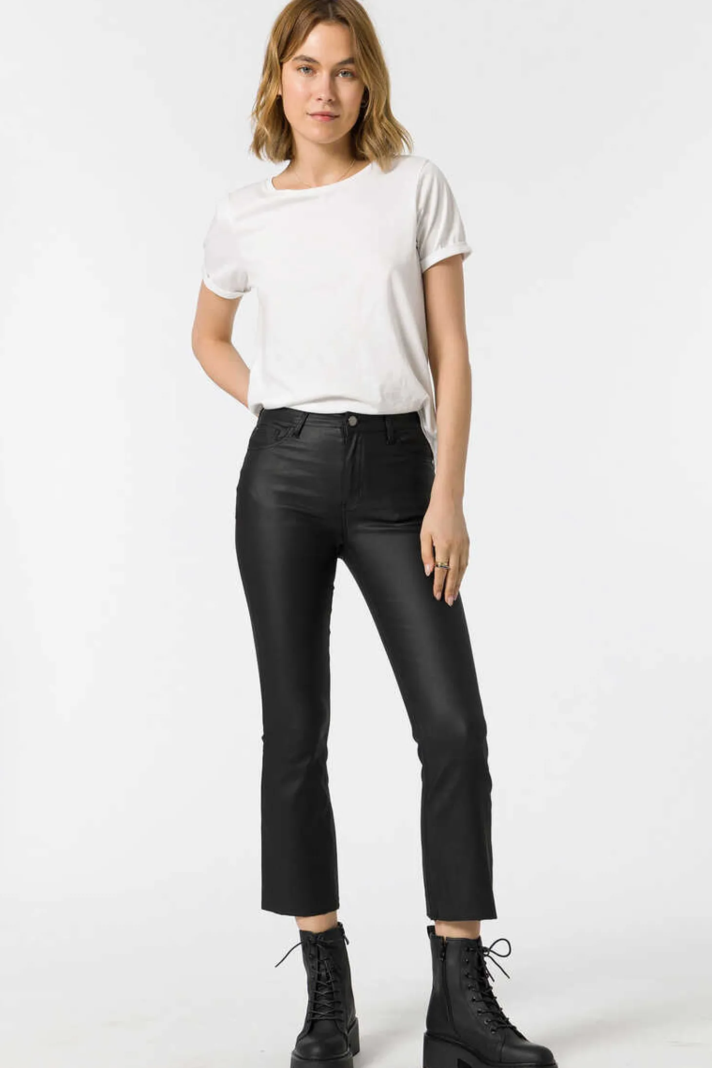 Calcas Megan Cropped Flare Coated De Cintura Subida