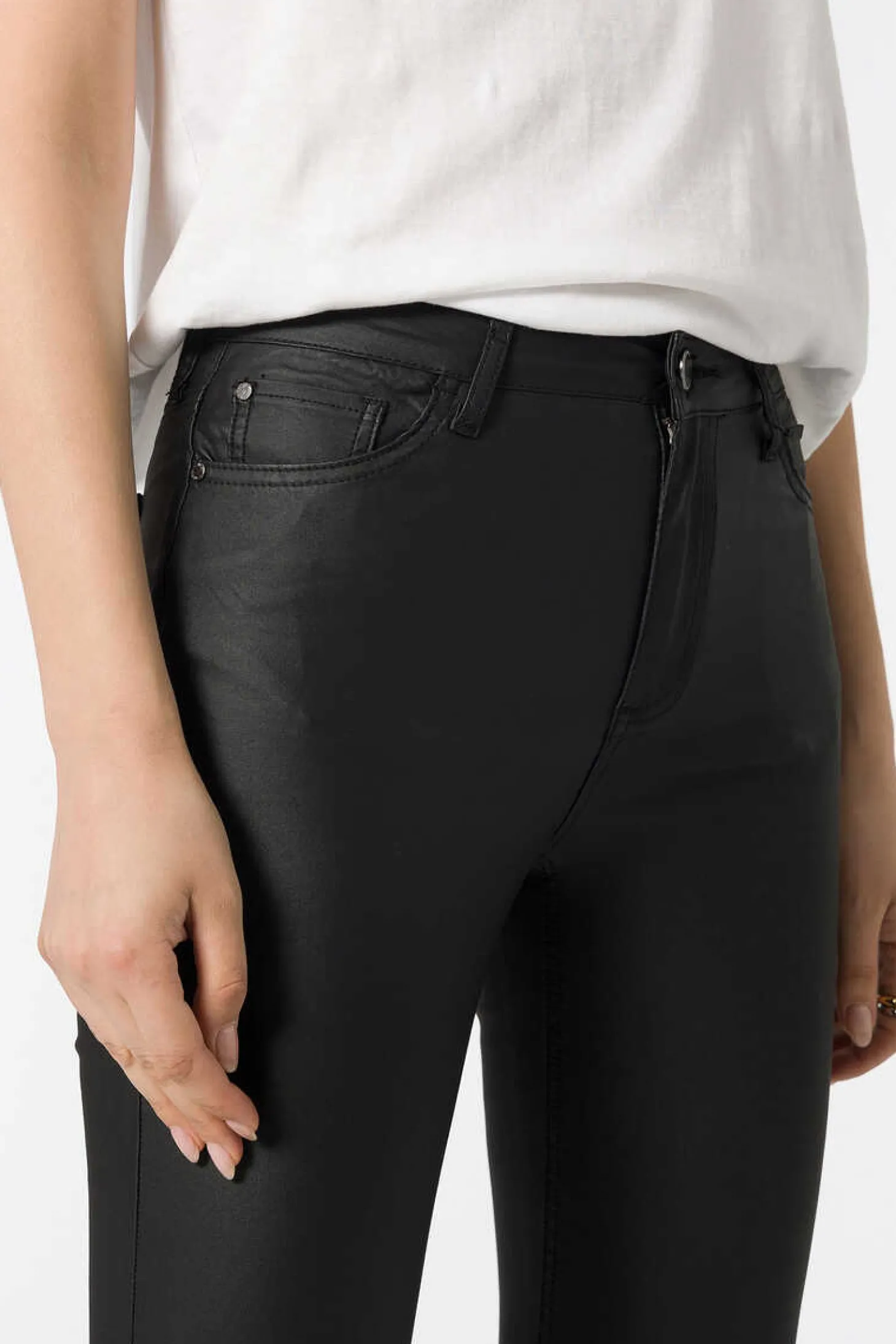 Calcas Megan Cropped Flare Coated De Cintura Subida