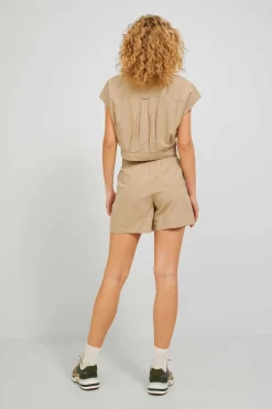 Camisa Crop De Lino De Manga Corta