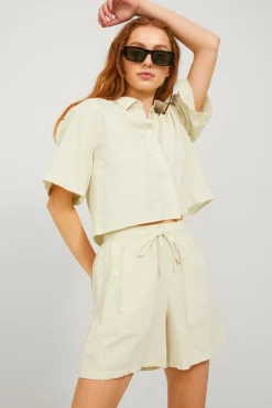 Camisa Crop De Lino De Manga Corta