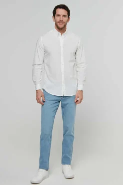 Camisa De Algodao Unicolor Slim Fit.