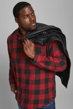 Camisa De Sarja Xadrez Loose Fit Plus