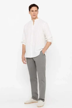 Camisa Polo Riscas Linho Algodao