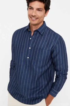 Camisa Polo Riscas Linho Algodao