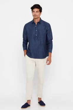 Camisa Polo Riscas Linho Algodao