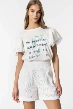 Camisola Com Folhos E Texto Frontal