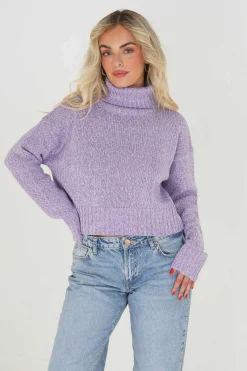 Camisola Cropped Jaspeada Com Gola Alta