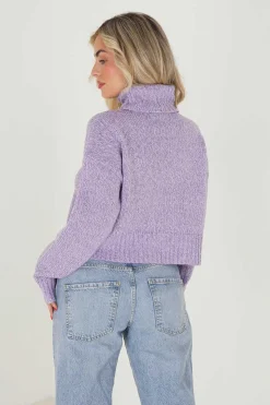 Camisola Cropped Jaspeada Com Gola Alta