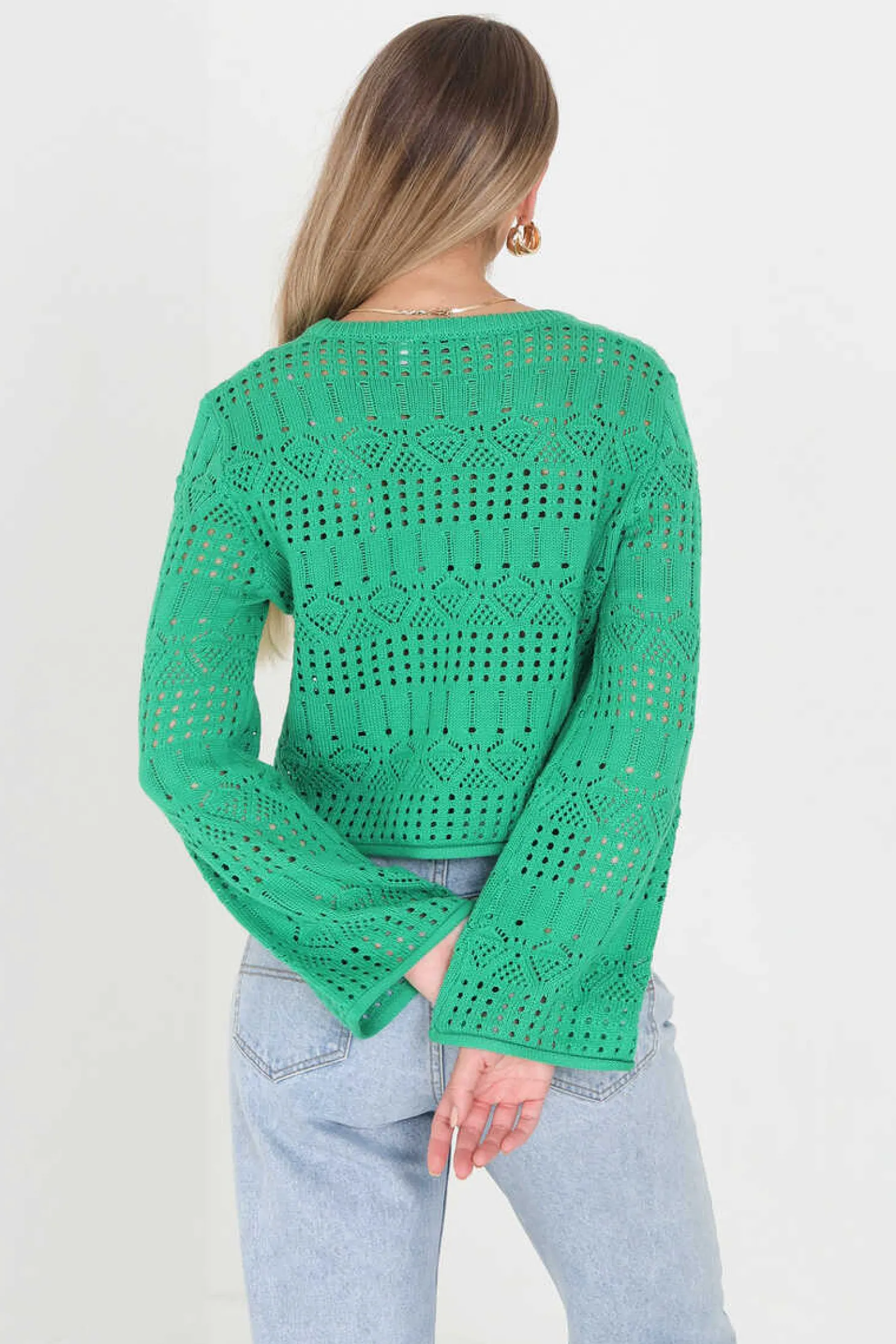 Camisola De Malha Perfurada Com Manga Comprida.