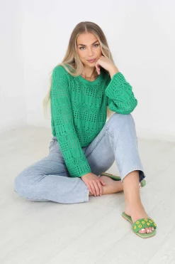 Camisola De Malha Perfurada Com Manga Comprida.